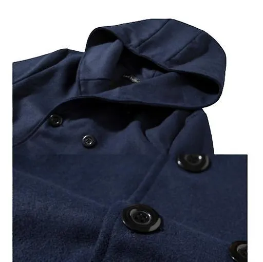 Winter Solid Color Pea Coat Wool Men, Warm Hooded Slim Jackets