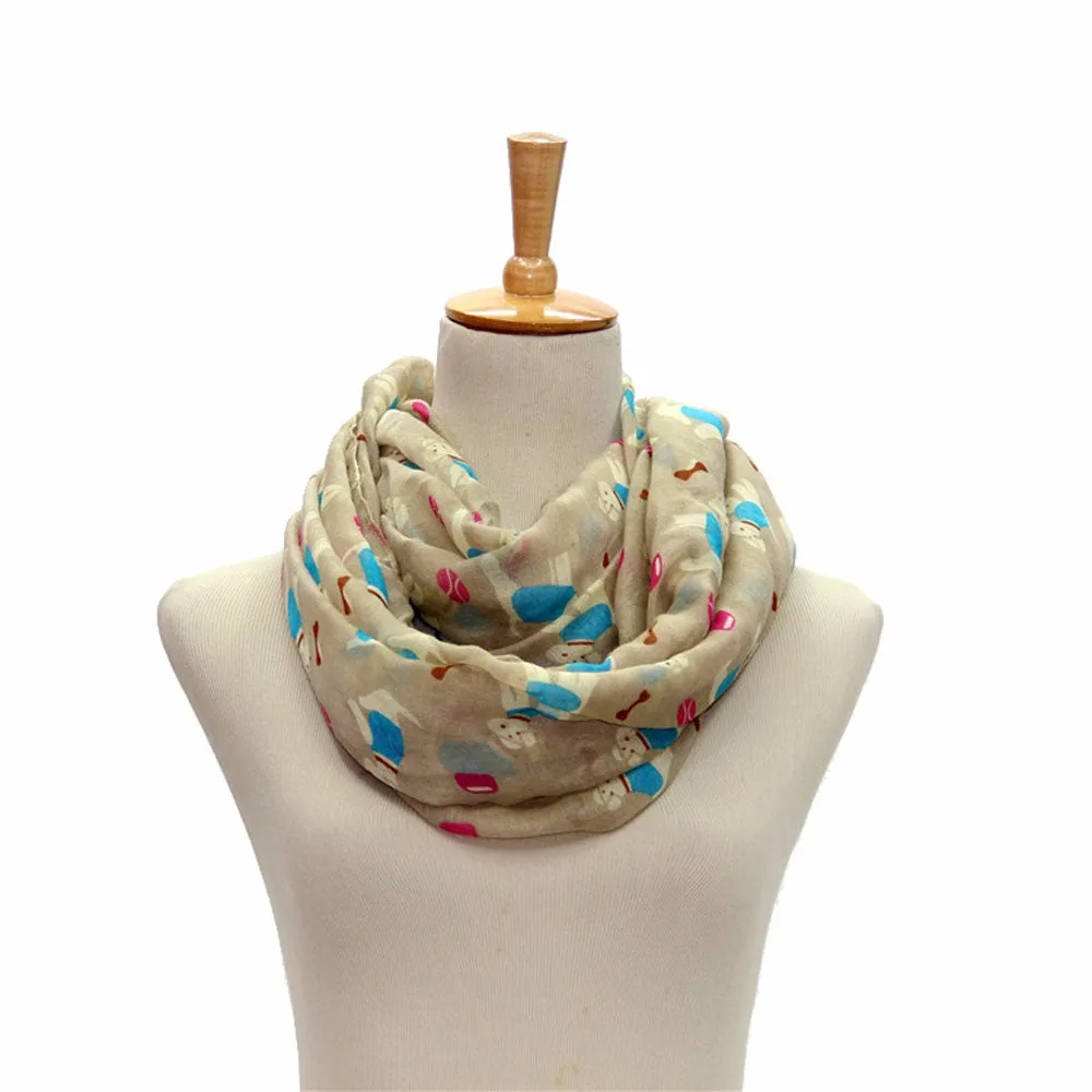 Women Ladies Puppy Pattern Print Voile Wrap Lady Ring Scarf Soft Comfort Winter And Autumn's Best Choice to you #108 SM6