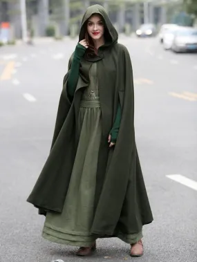 Women Poncho Hooded Hunter Green Poncho Full Length Cape