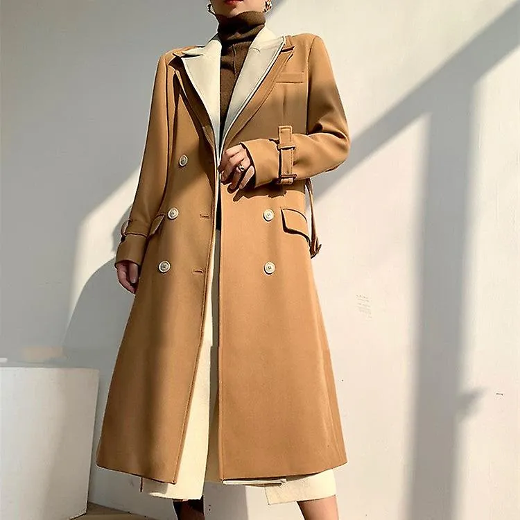 Women's temperament fashion patchwork double-layer collar trench coat