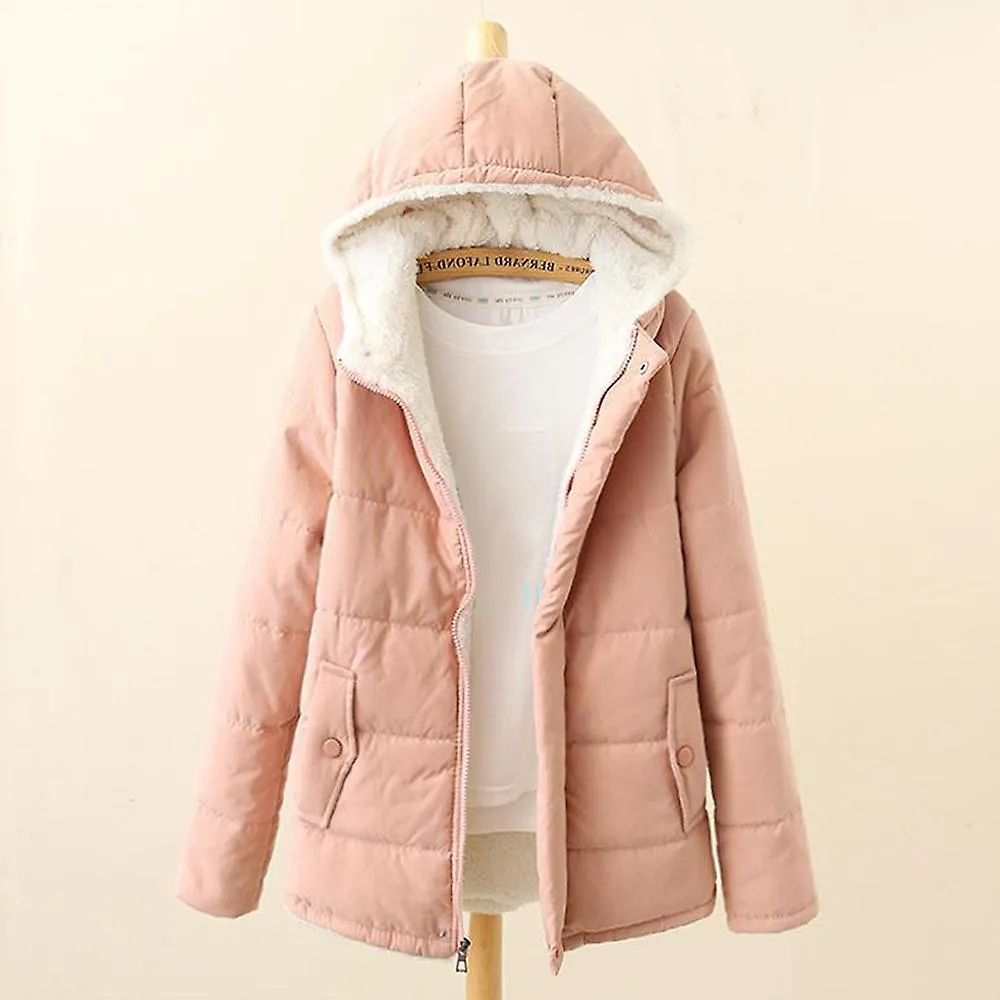 Women\'s Thick Fleece Lined Winter Jackets Zipper Closure Hip Length Short Coat