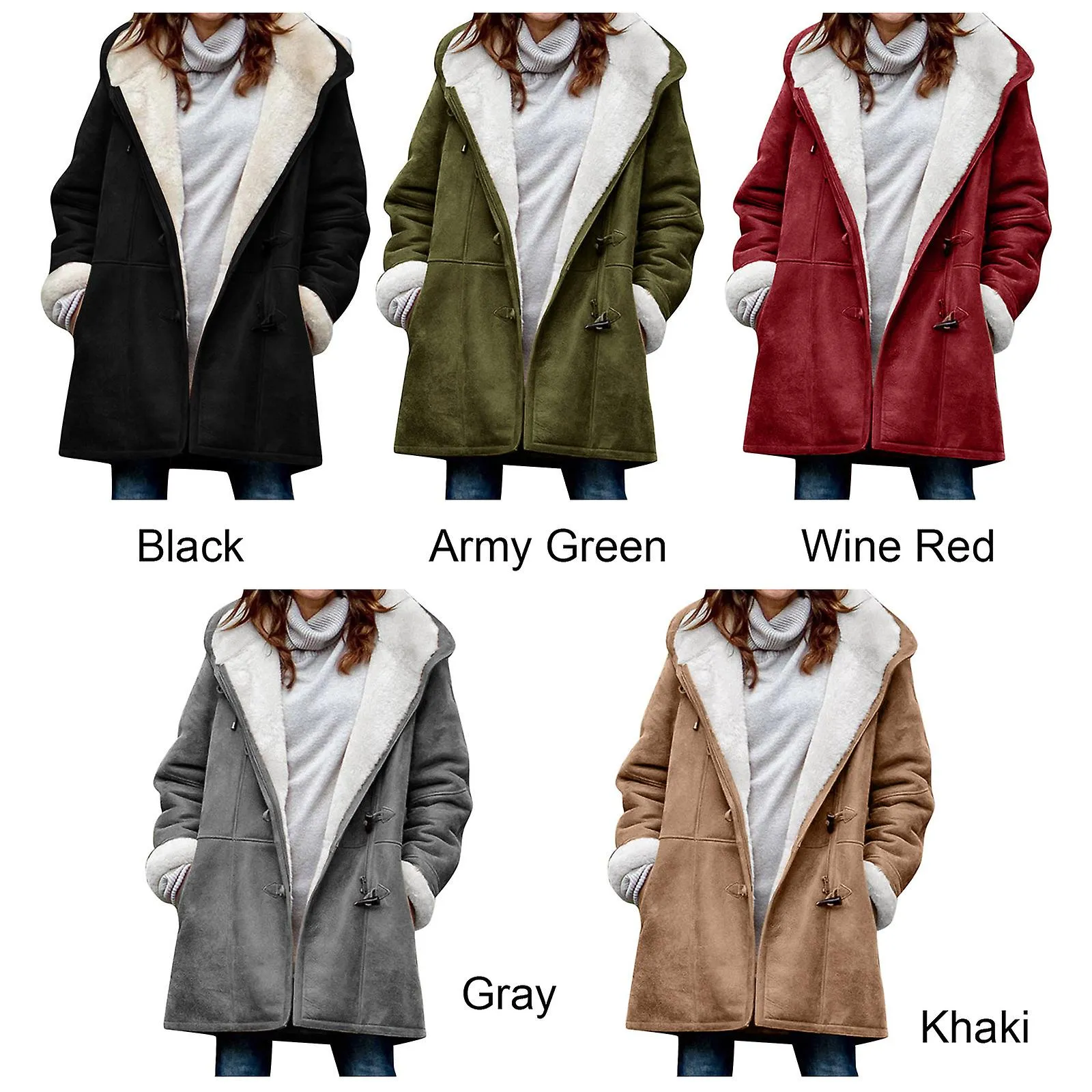 Women\'s Winter Warm Coats Lightweight Hooded Thicken Long Jackets With Horn Button