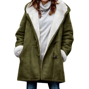 Women\'s Winter Warm Coats Lightweight Hooded Thicken Long Jackets With Horn Button