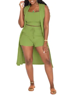 Womens Clothing Set New Urban Style Dress Set Solid Color Pant Suit Summer 2024 Green Xxl