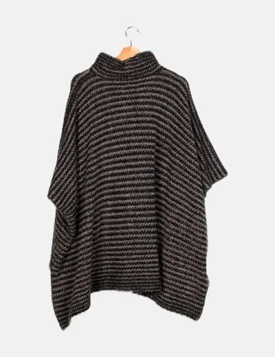 Zara Poncho gris jaspeado